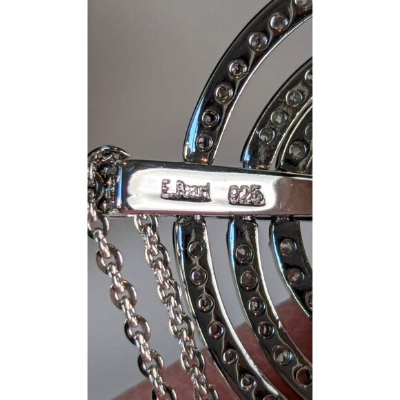 Erwin Pearl CZ Pendant Necklace Rhodium Sterling Silver 925 Signed Nested Circle - Picture 7 of 13